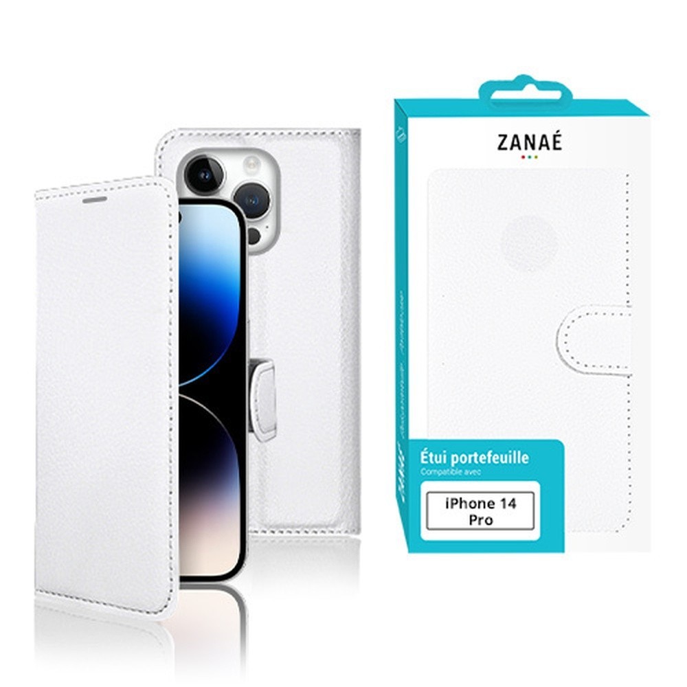 Etui blanc pour iPhone 14 Pro avec position Stand et rangement carte