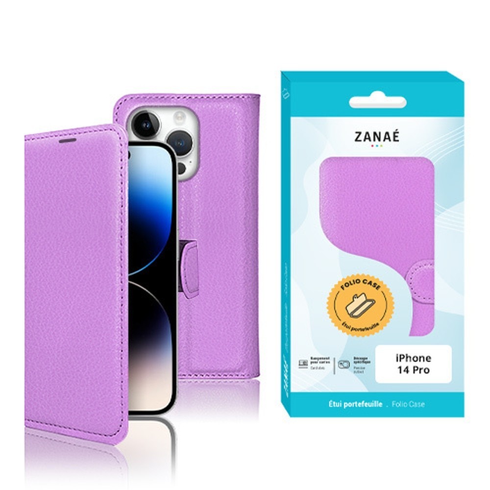 Étui portefeuille Zanae violet pour iPhone 14 Pro