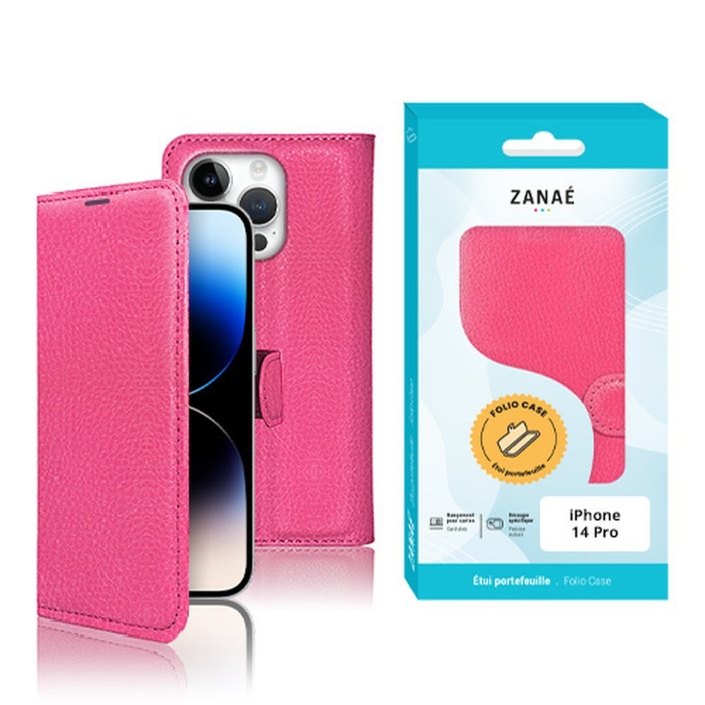 Etui Portefeuille Zanae fushia pour iPhone 14 Pro