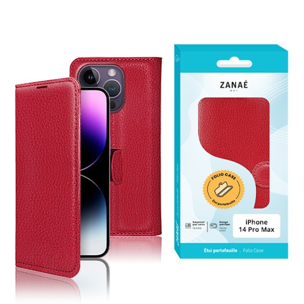Etui Portefeuille Zanae pour iPhone 14 Pro Max Rouge
