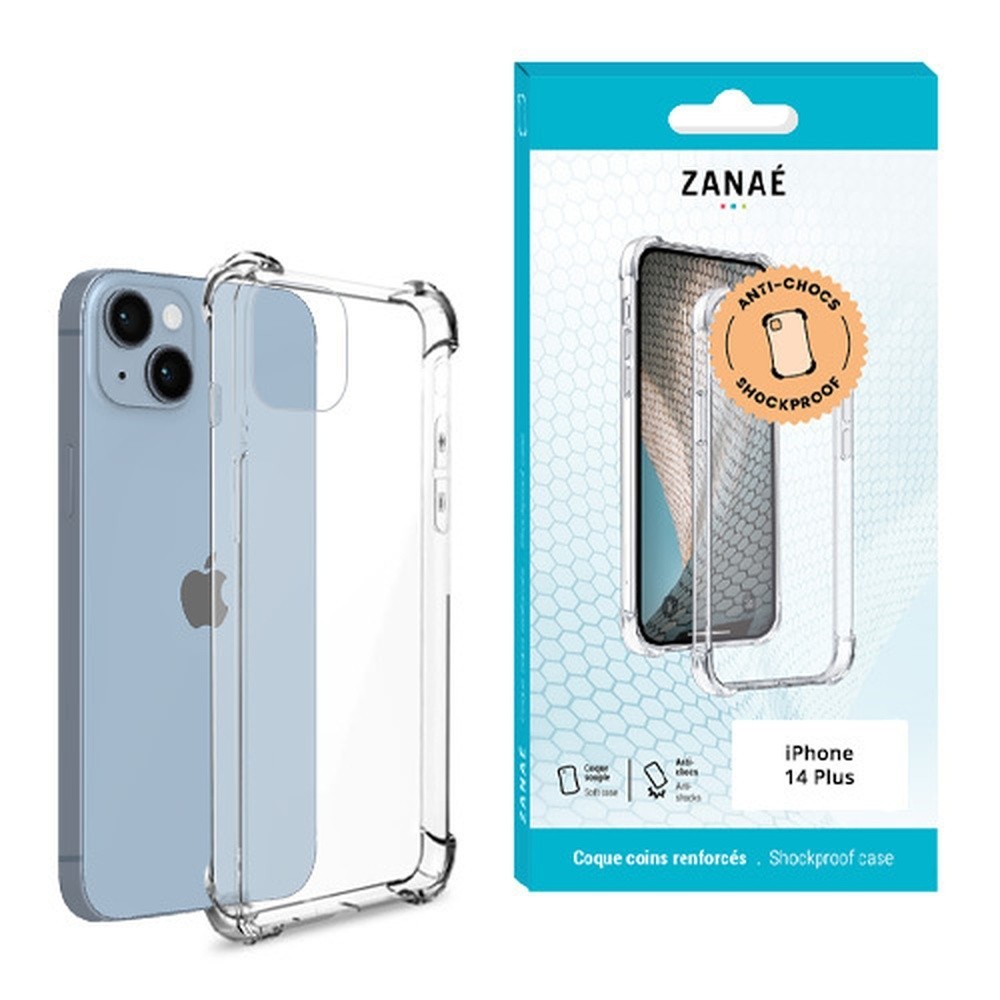 Coque silicone transparente pour iPhone 14 Plus avec coins renforcés