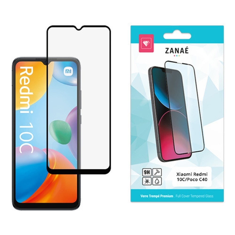Verre trempé Full Cover pour Xiaomi Redmi 10C et Poco C40