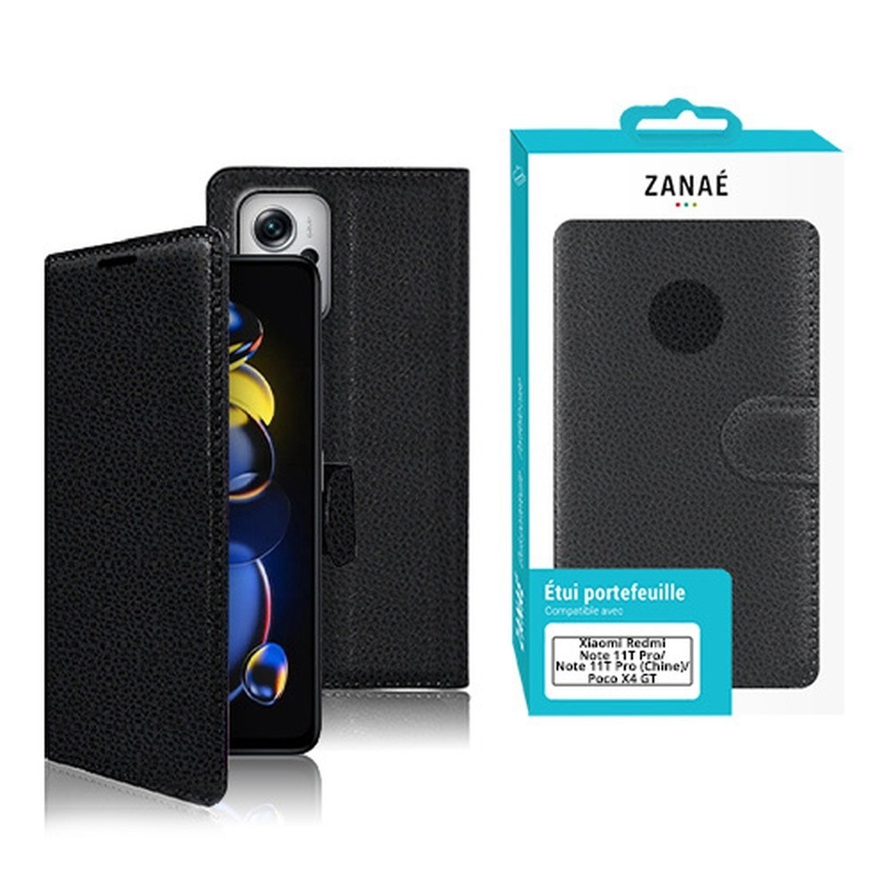 Etui Portefeuille Zanae Noir pour Poco X4 GT et Redmi Note 11T Pro