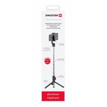 Perche à selfie Swissten Tripod Pro en aluminium noir avec commande Bluetooth