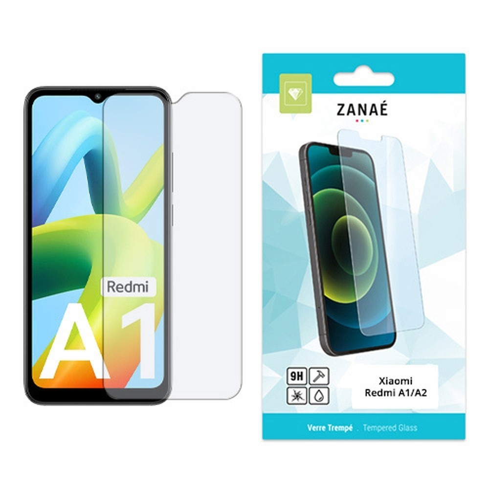 Vue avant du film protecteur en verre trempé pour Redmi A1 et A2