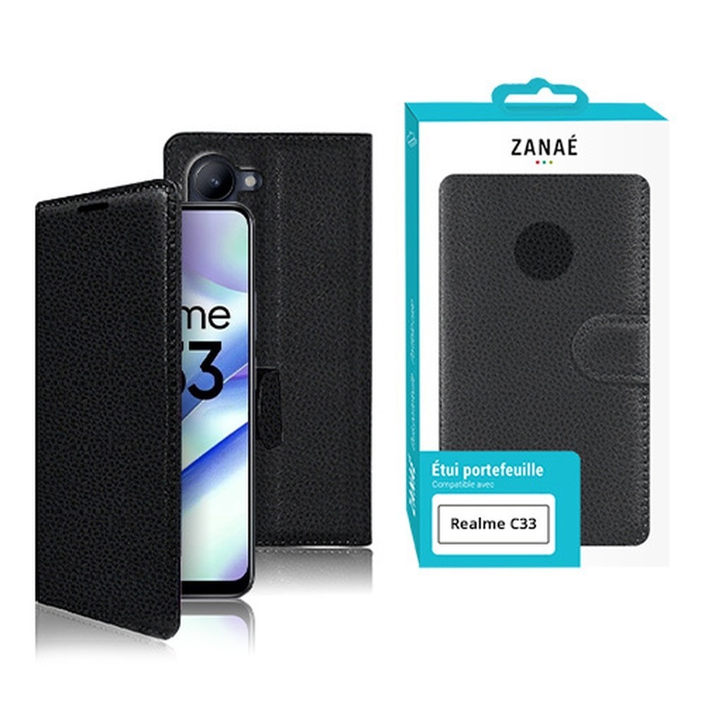 Portefeuille Zanae noir pour Realme C33 compatible