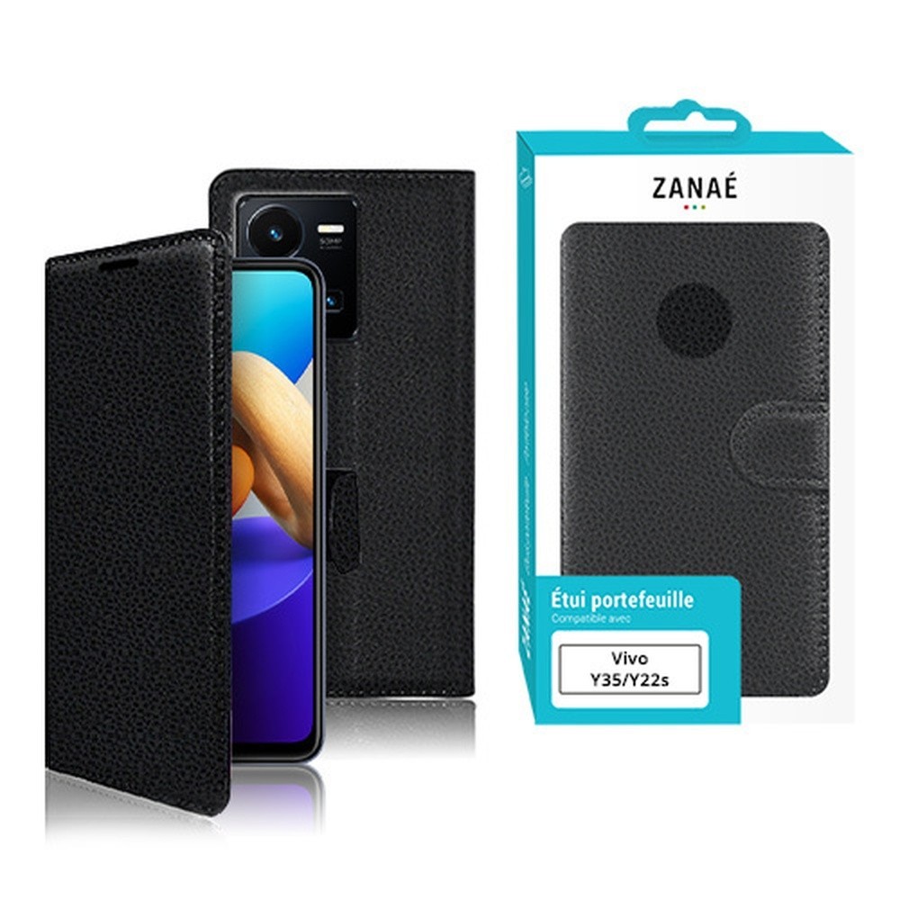 Étui portefeuille Zanae noir pour Vivo Y35 et Y22s