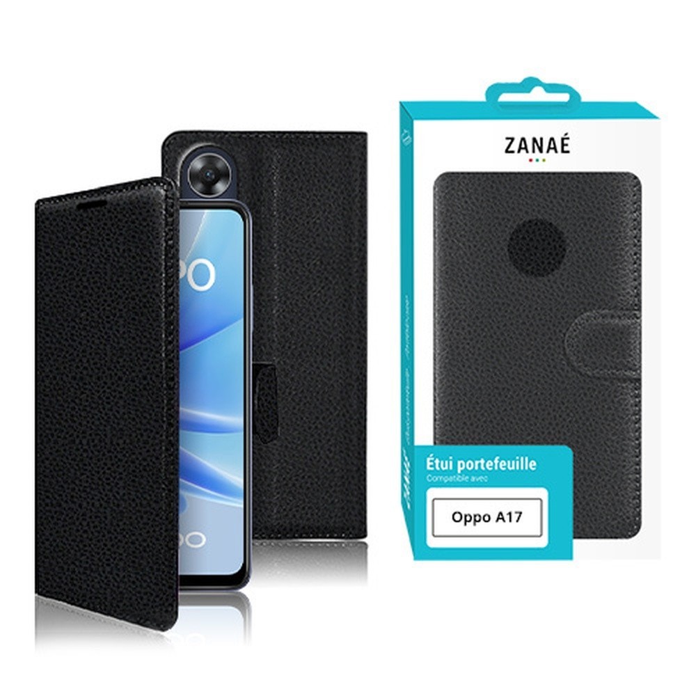 Etui Portefeuille Zanae noir pour Oppo A17