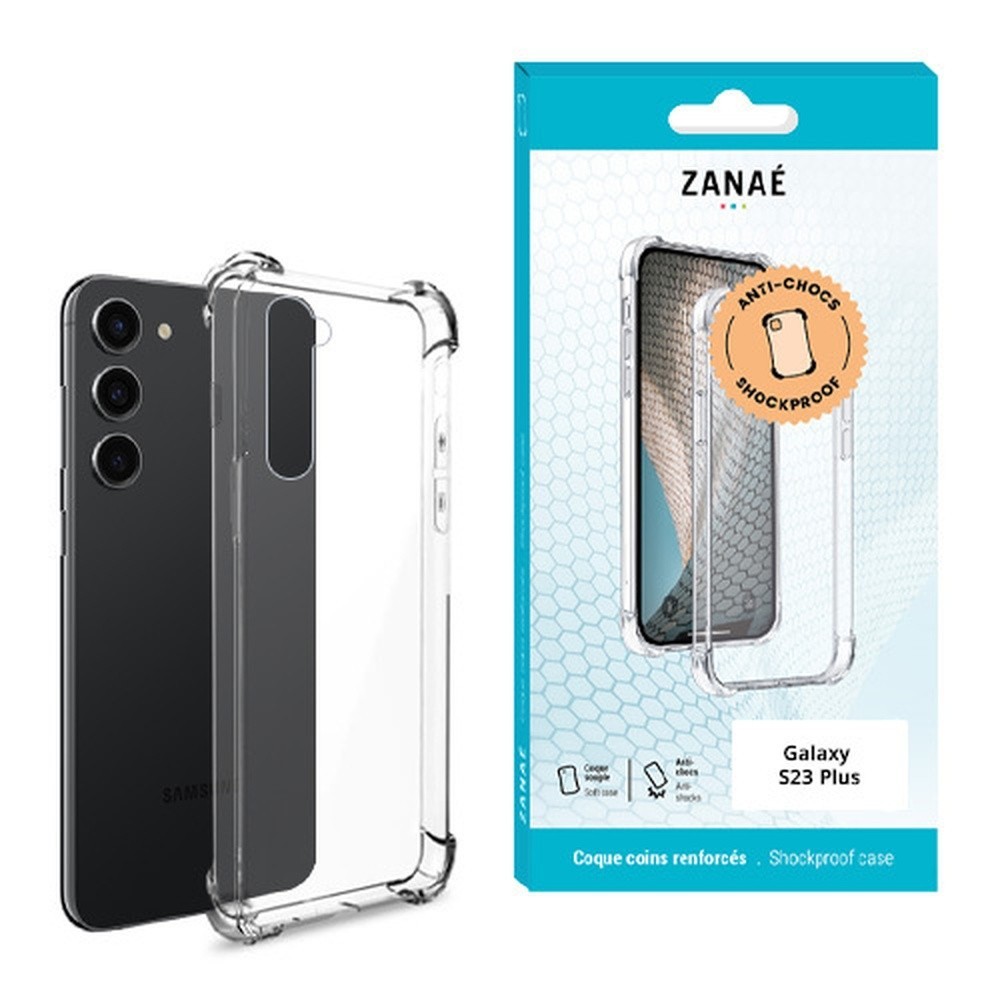 Coque en silicone transparente avec coins renforcés pour Galaxy S23 Plus