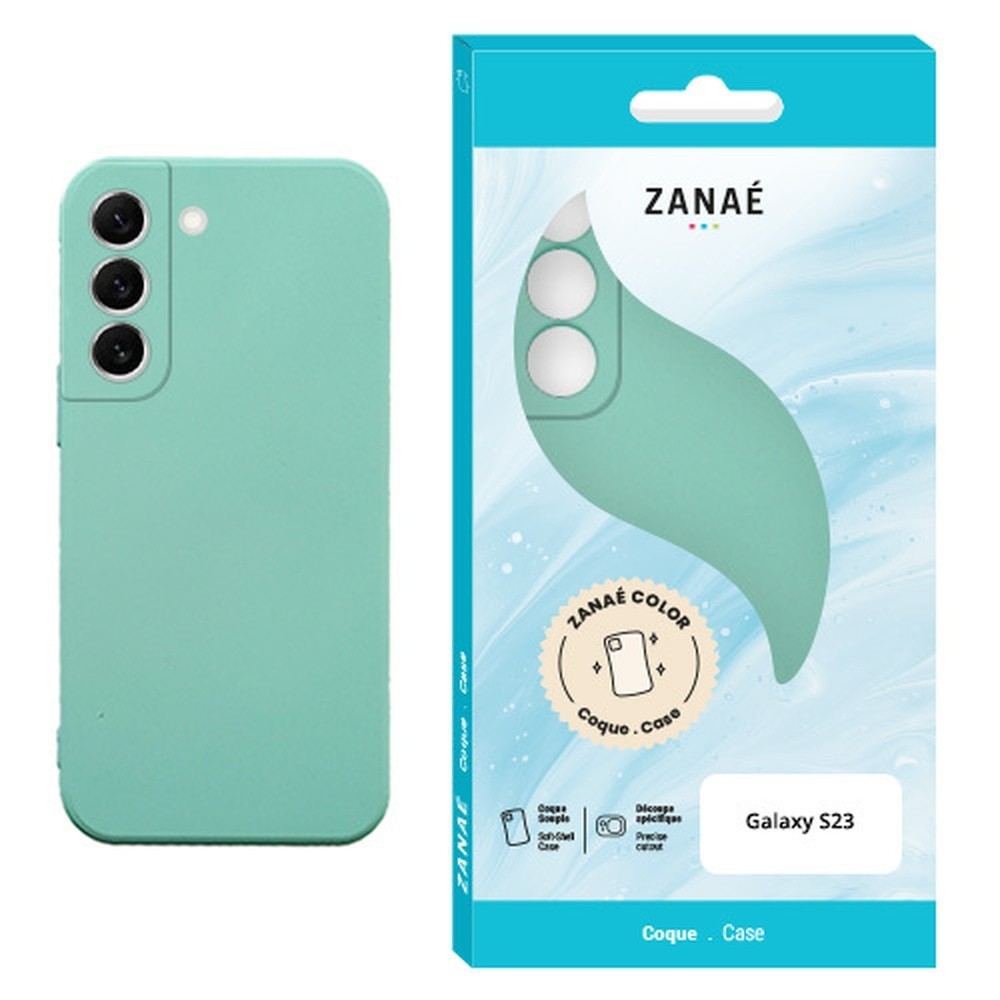 Coque Zanae Color Menthe pour Galaxy S23 montrant protection et design élégant