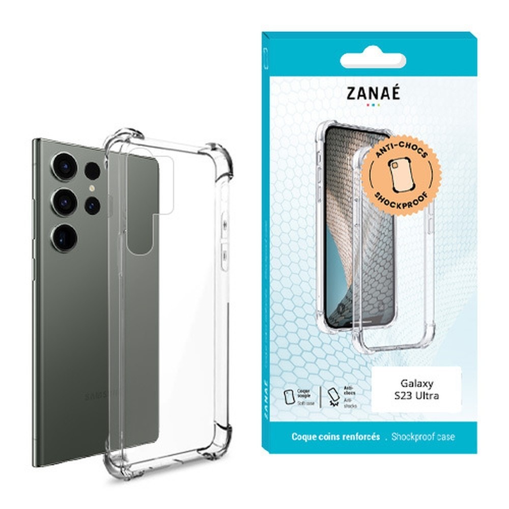 Coque silicone transparente avec coins renforcés pour Galaxy S23 Ultra