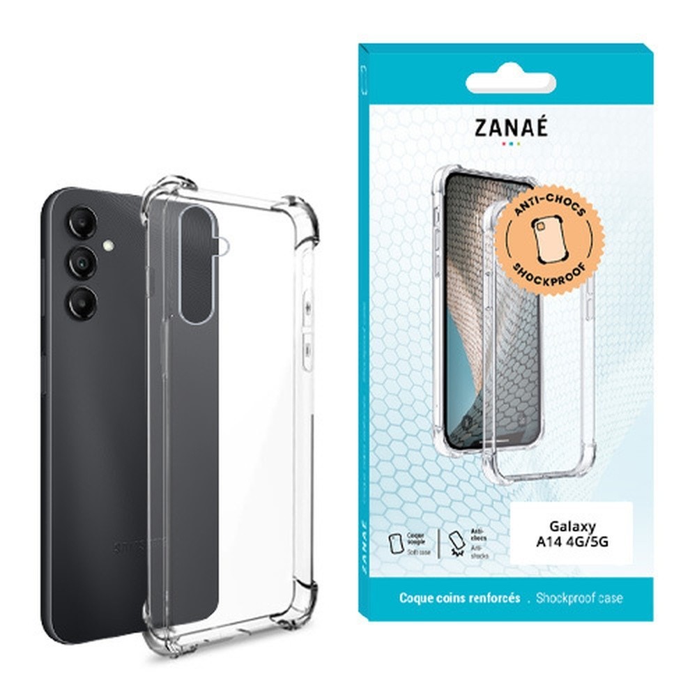 Coque en silicone transparent renforcé pour Galaxy A14