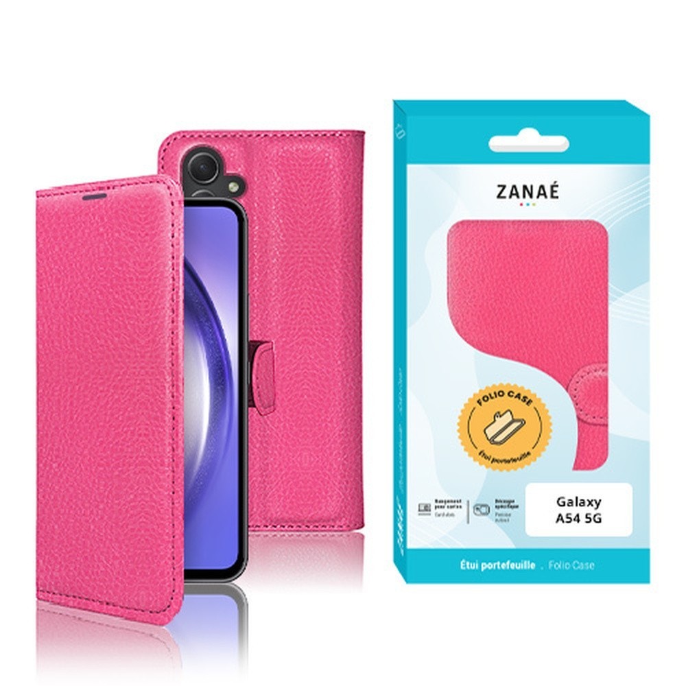 Etui Portefeuille Zanae Fushia compatible Galaxy A54 5G
