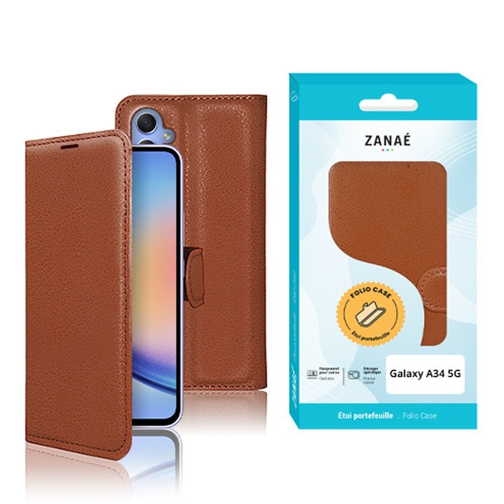 Etui Portefeuille Zanae couleur marron pour Galaxy A34 5G