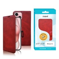 Etui portefeuille rouge Zanae Columbia pour iPhone 15