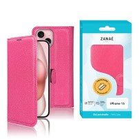 Etui portefeuille Zanae fushia pour iPhone 15