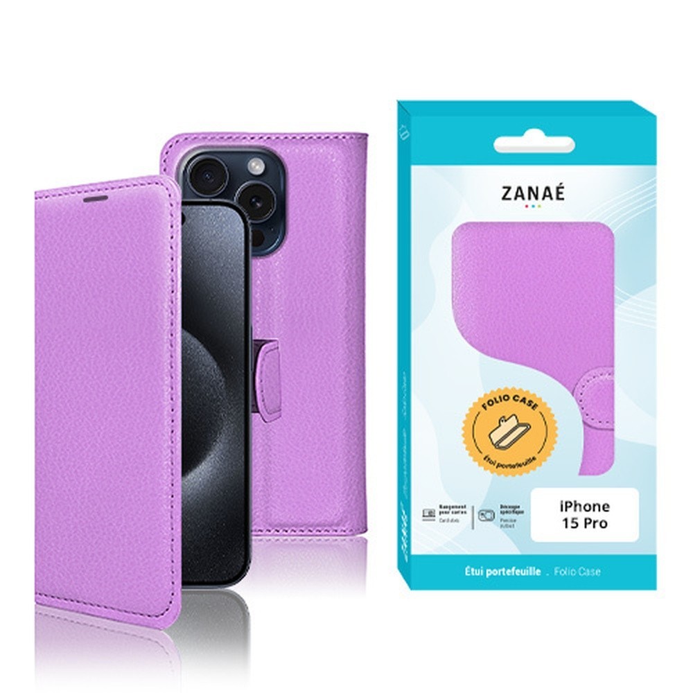 Étui Portefeuille Zanae pour iPhone 15 Pro en violet