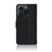 Vue de l'étui portefeuille noir compatible iPhone 15 Pro Max