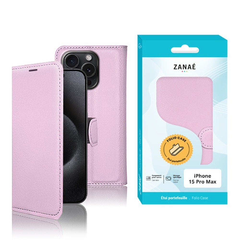 Étui portefeuille rose pour iPhone 15 Pro Max