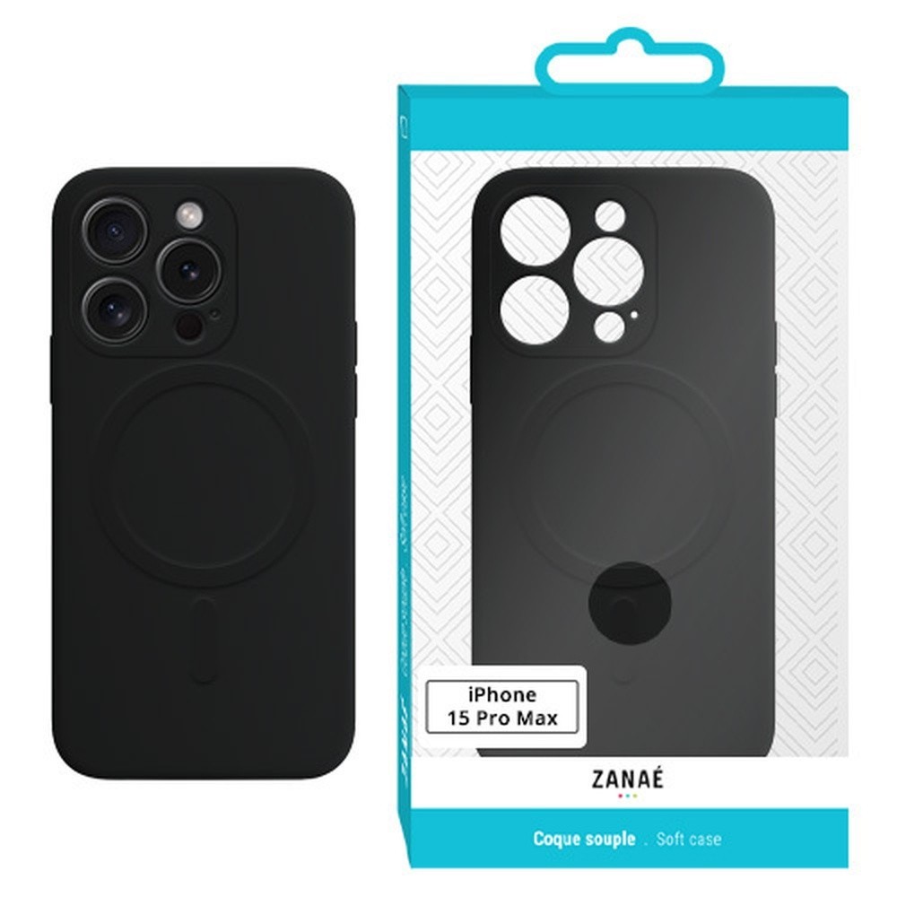 Vue principale de la coque magSafe noire pour iPhone 15 Pro Max