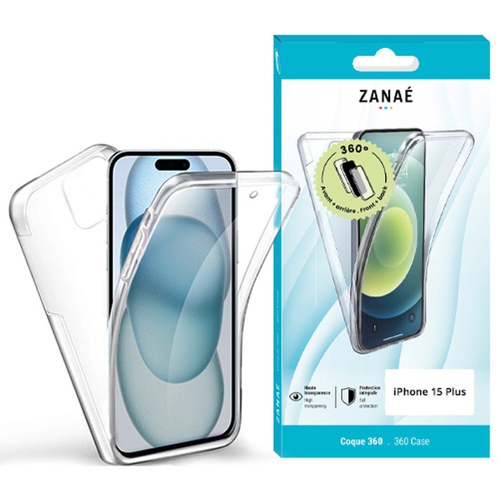 Coque 360 transparente pour iPhone 15 Plus
