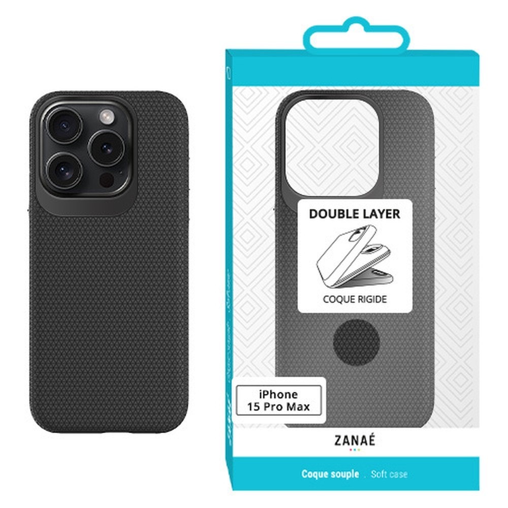 Coque Double Layer noire pour iPhone 15 Pro Max