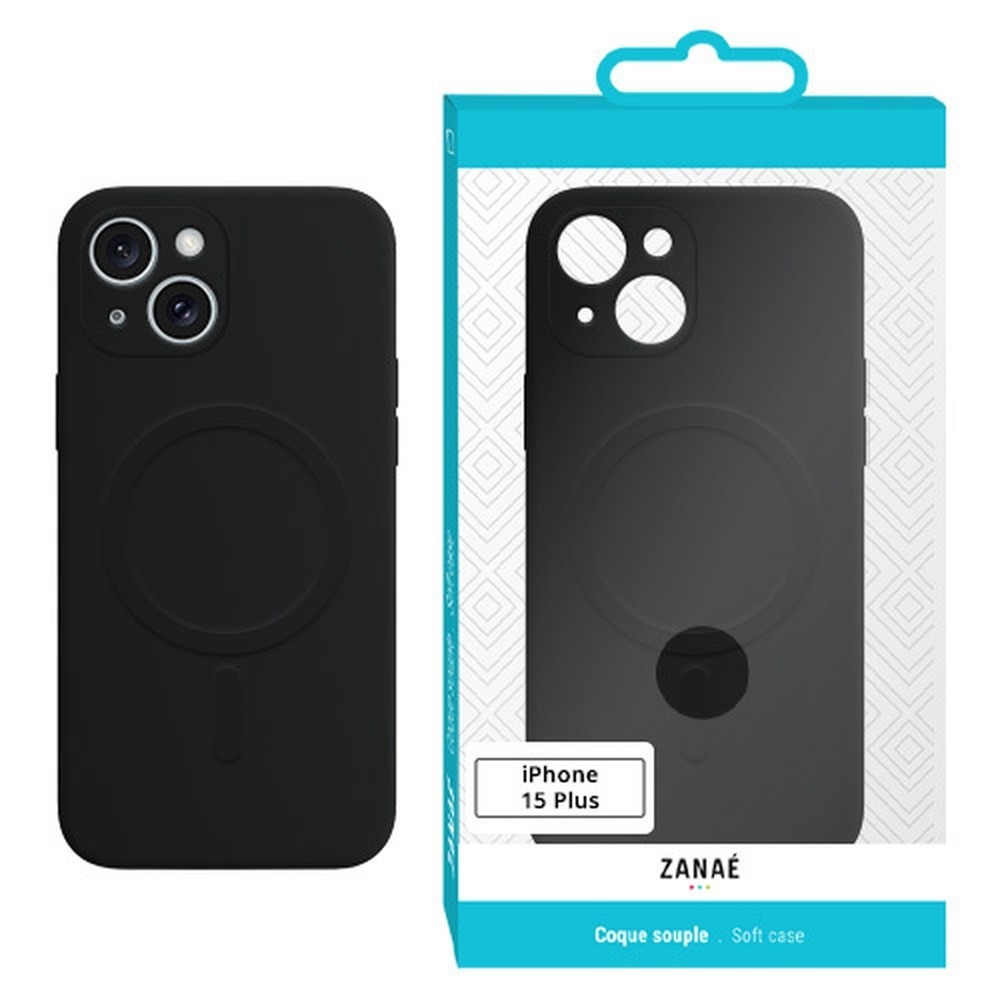 Coque noire compatible MagSafe pour iPhone 15 Plus