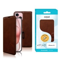 Etui portefeuille Zanae Columbia marron pour iPhone 15