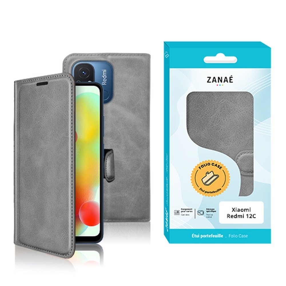 Étui portefeuille Zanae Columbia pour Redmi 12C couleur gris