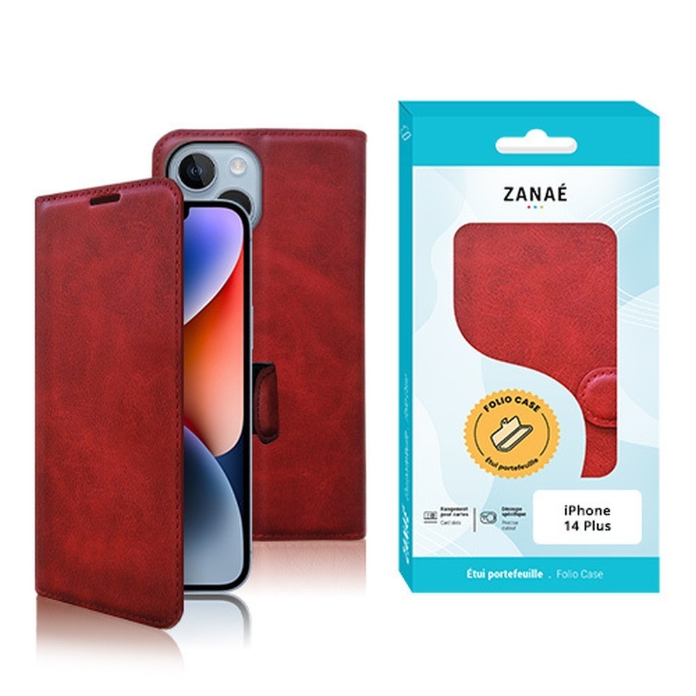 Etui Portefeuille Zanae Columbia Rouge pour iPhone 14 Plus