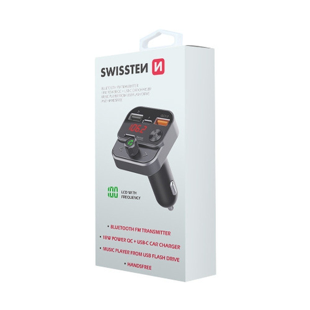 Transmetteur FM Bluetooth et chargeur allume-cigare noir avec ports USB