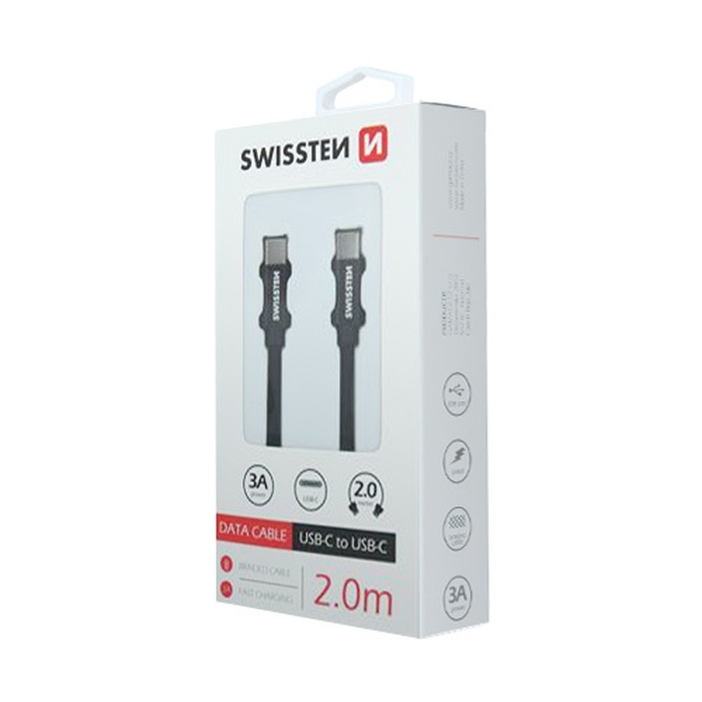 Vue principale du câble textile USB-C vers USB-C de 2m en noir