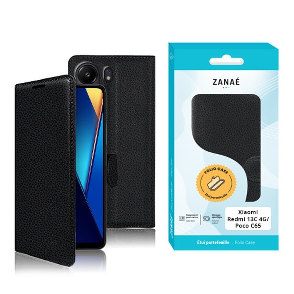 Étui Portefeuille Zanae Noir pour Smartphones Xiaomi Redmi 13C 4G et Poco C65