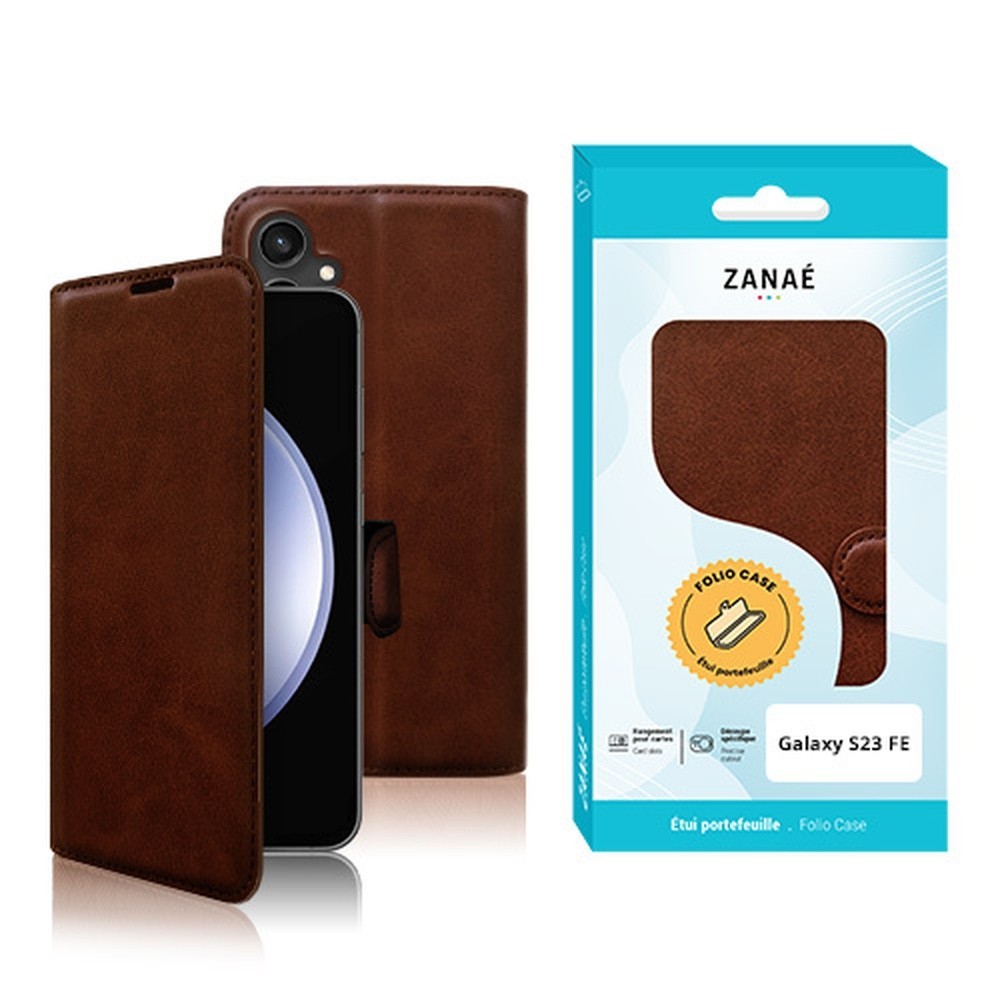 Étui Portefeuille Zanae Columbia marron pour Galaxy S23 FE