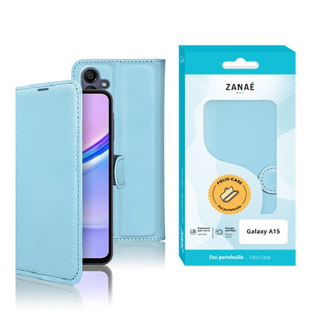Etui Portefeuille Zanae bleu clair pour Galaxy A15